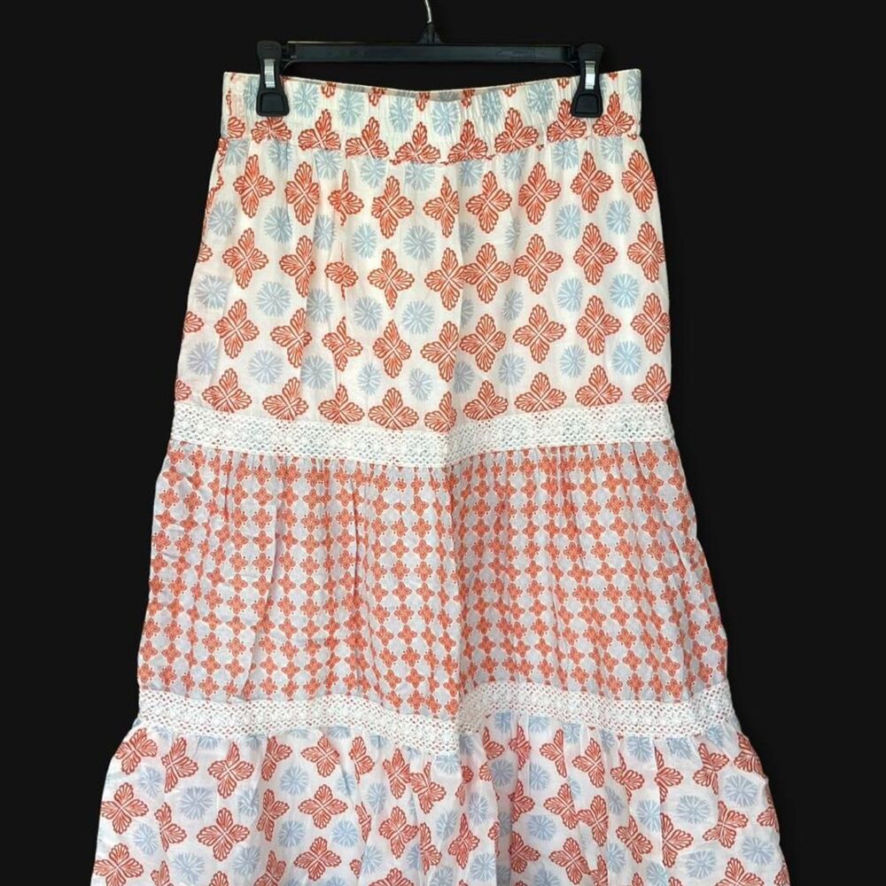 Sigrid Olsen $200 Orange patterned maxi skirt Size L